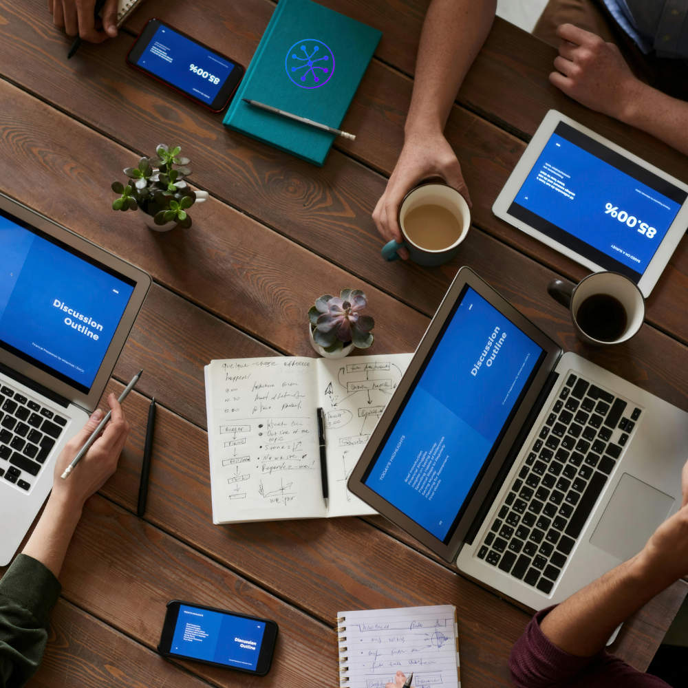 team collaborating on digital marketing strategy and business growth
